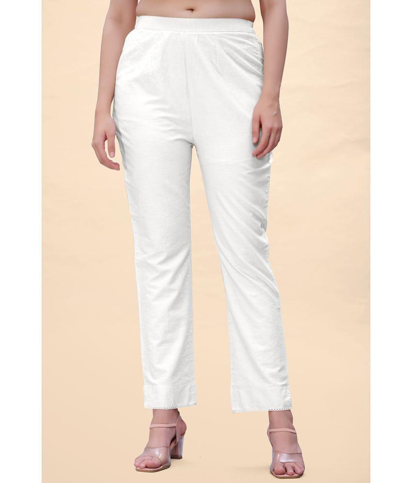 Glomee - White Cotton Straight Women''s Casual Pants ( Pack of 1 ) - None