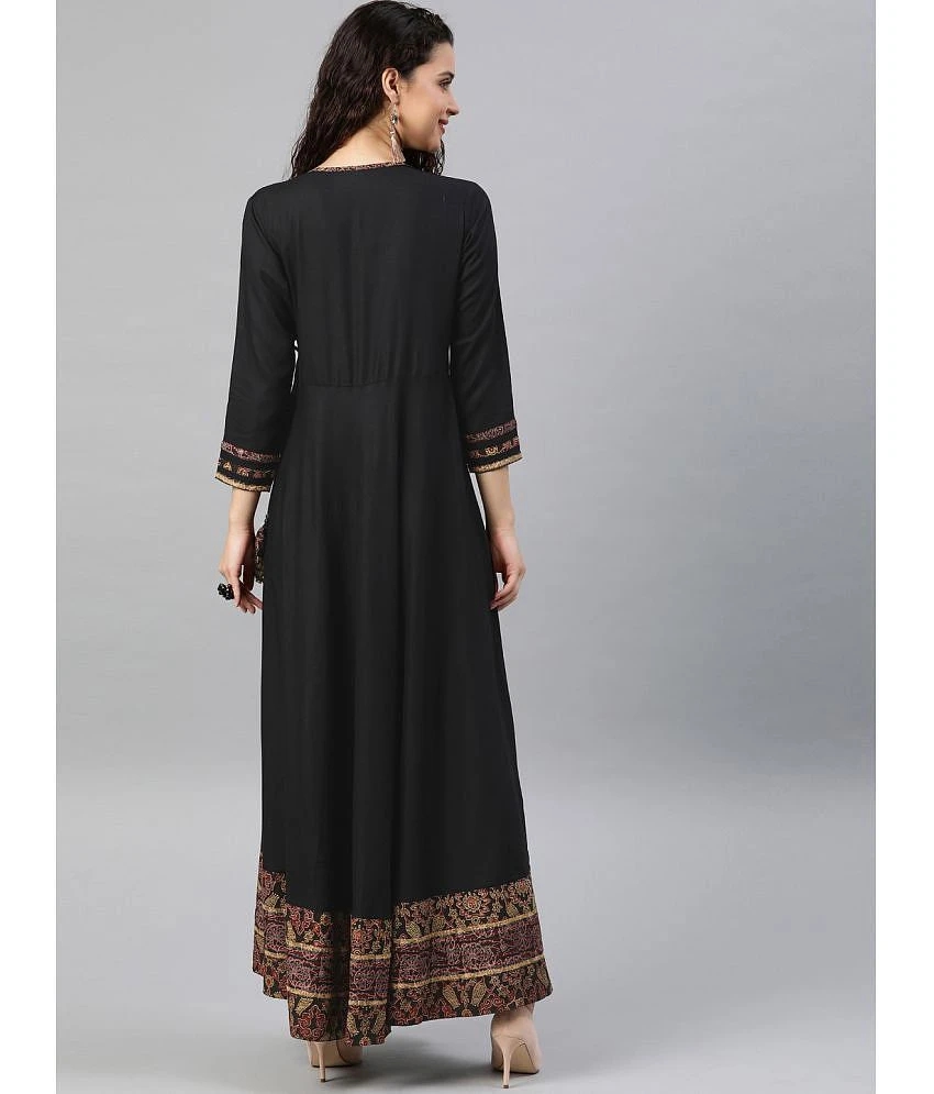 Luxurious Men Yash Gallery - Black Rayon Womens Angrakha Kurti ( Pack of 1 ) - None 2025 at Shop