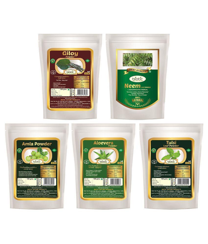 Biotic Giloy, Neem Leaf, Amla, Aloevera and Tulsi Powder 500 gm Pack of 5