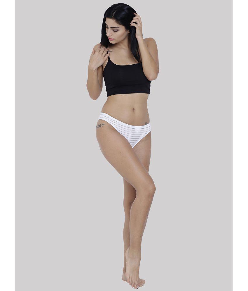 Affordable Men BASIICS By La Intimo - White BCPBR02 Cotton Lycra Striped Womens Bikini ( Pack of