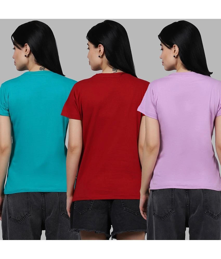 Exclusive Women Fabflee - Multi Color Cotton Regular Fit Womens T-Shirt ( Pack of 3 ) - None 202