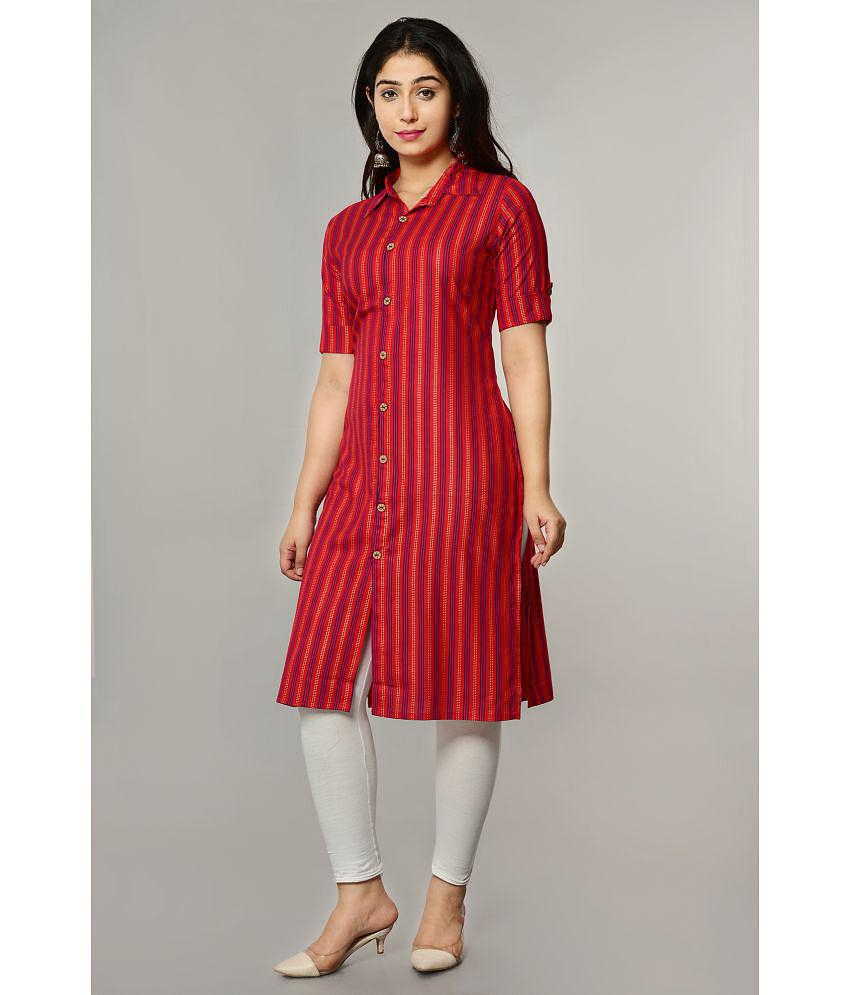 Glorious - Red Rayon Women's Front Slit Kurti ( Pack of 1 ) - XXL