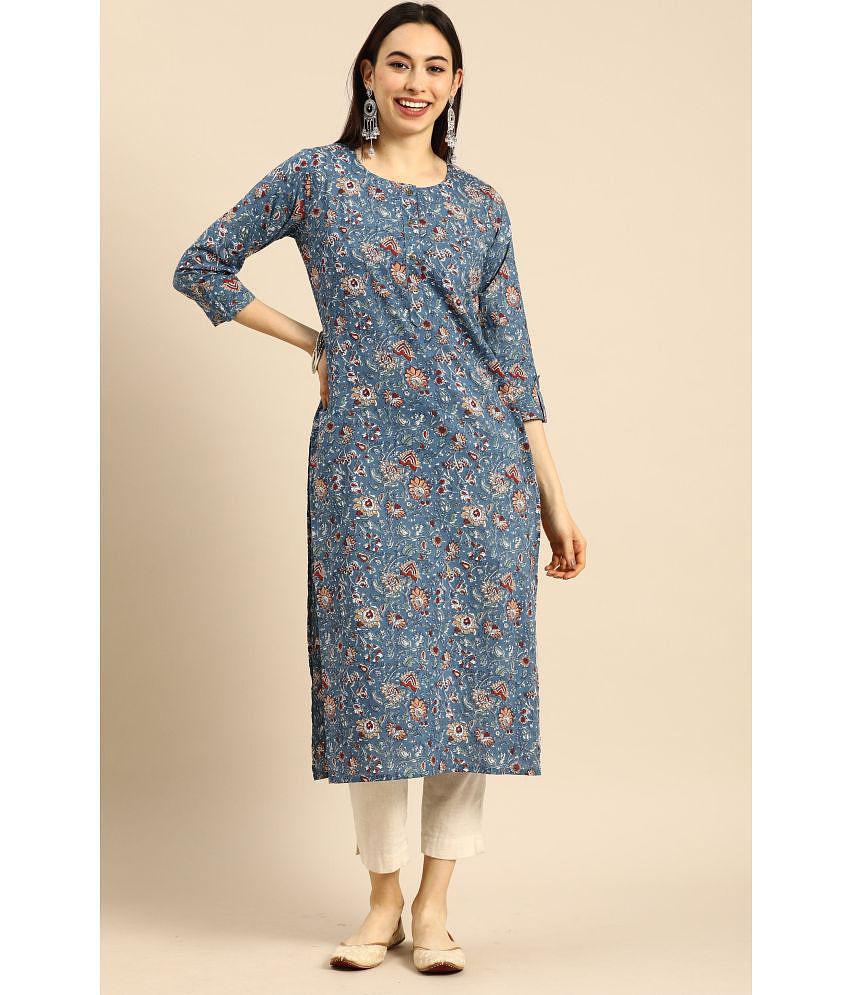 Rajnandini - Blue 100% Cotton Women's Straight Kurti ( Pack of 1 ) - None