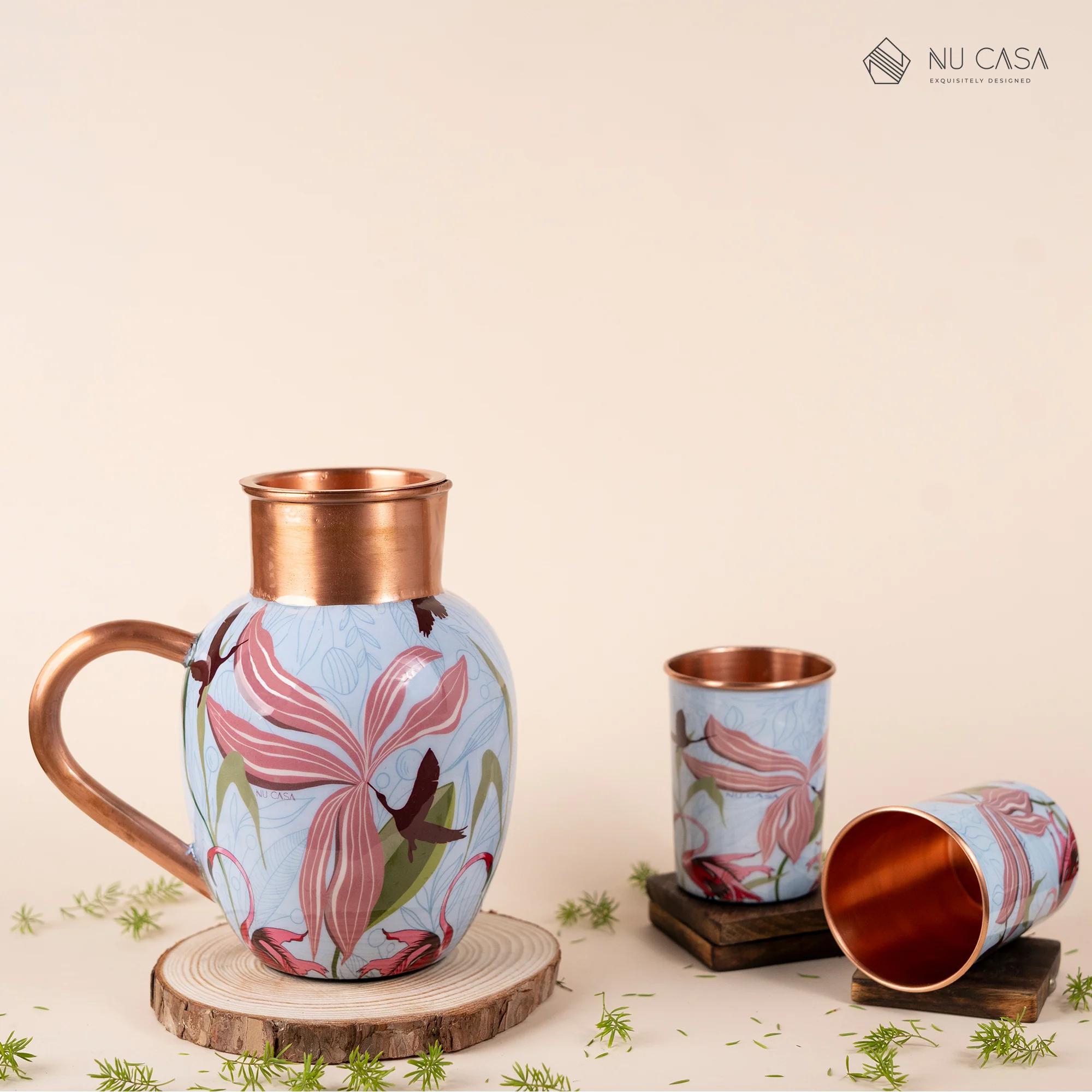 Flamingo Print Pure Copper Jug