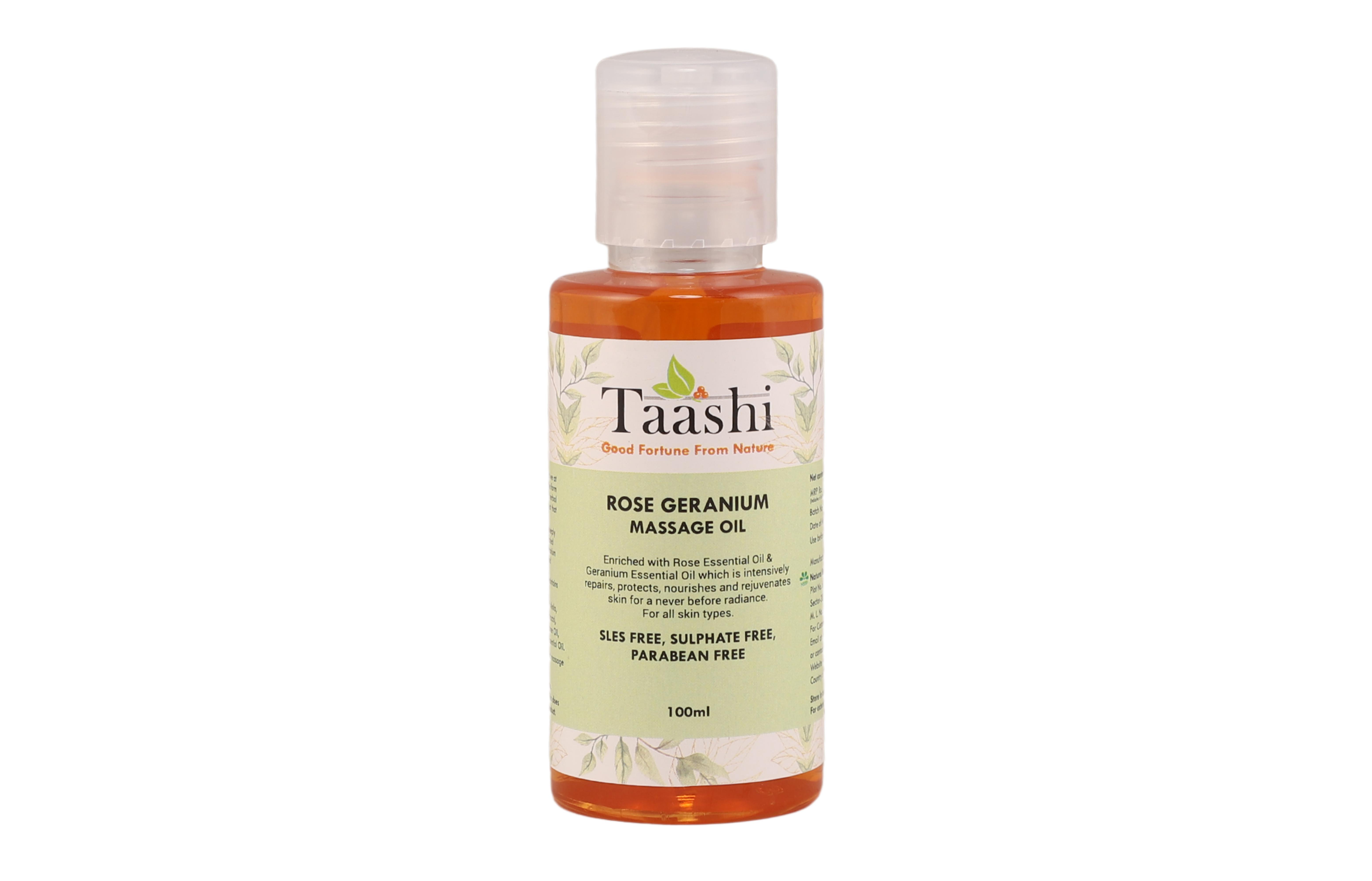 Taashi Rose Geranium Massage Oil- Nourishes and Rejuvenates Skin for a Never Before Radiance