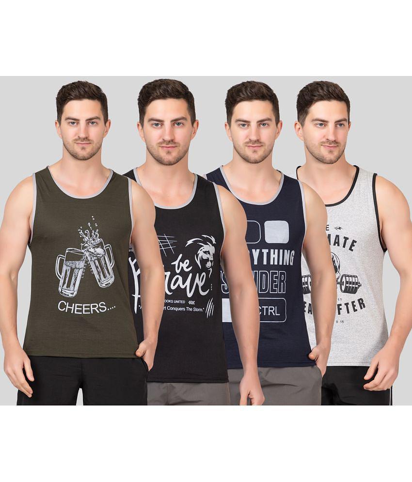 Looks United Multicolor men vest Cotton Mens Vest ( Pack of 4 ) - None