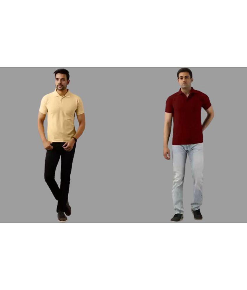 SKYRISE - Beige Cotton Blend Slim Fit Men's Polo T Shirt ( Pack of 2 ) - None