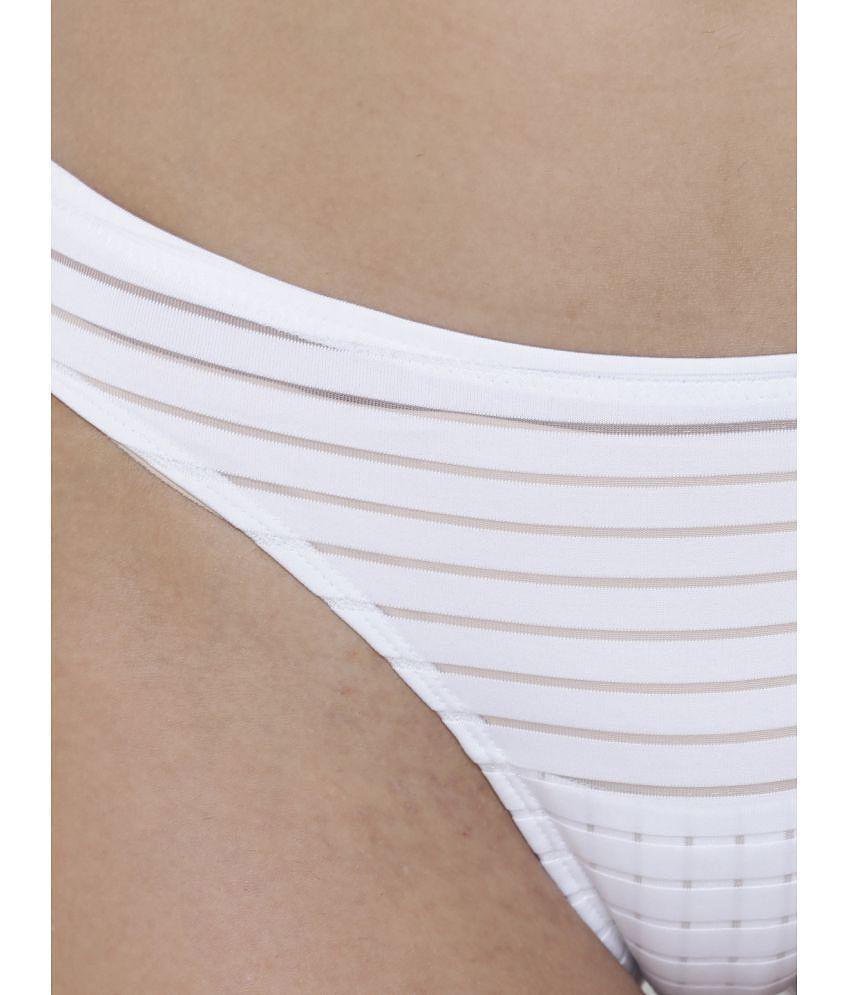 Affordable Men BASIICS By La Intimo - White BCPBR02 Cotton Lycra Striped Womens Bikini ( Pack of