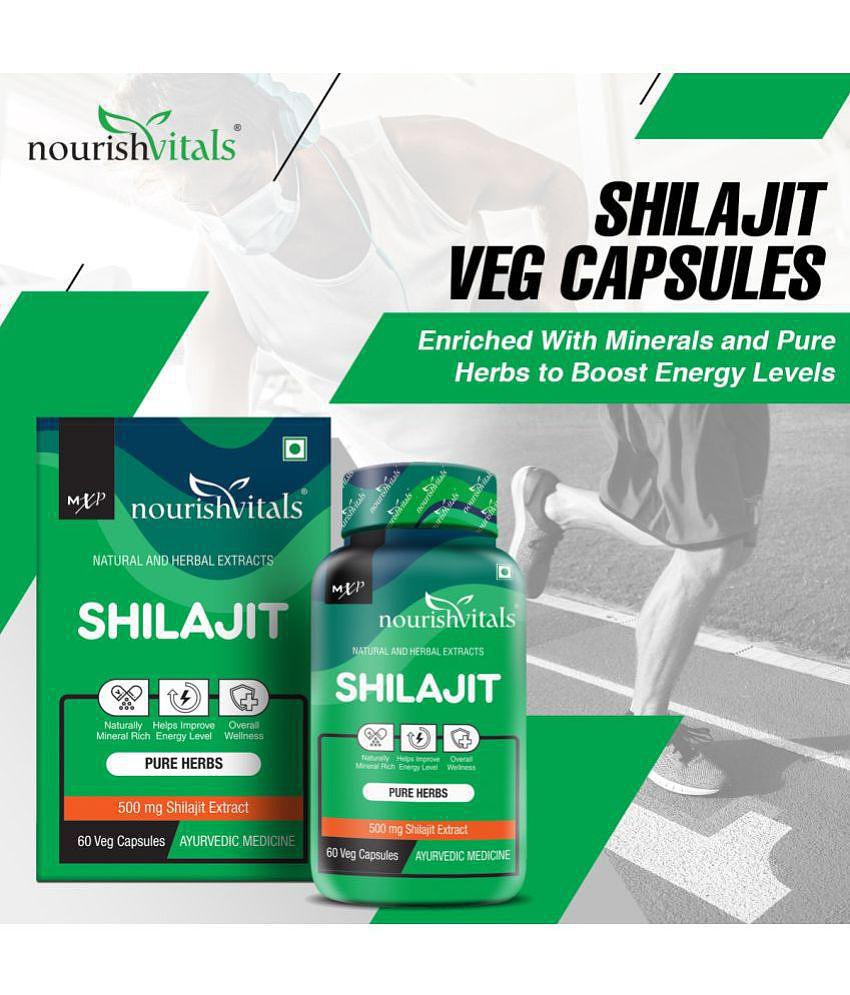 NourishVitals Premium Shilajit 50% Fulvic Acid High Strength 500 mg Extract, Naturally Mineral Rich, 60 Veg Capsules