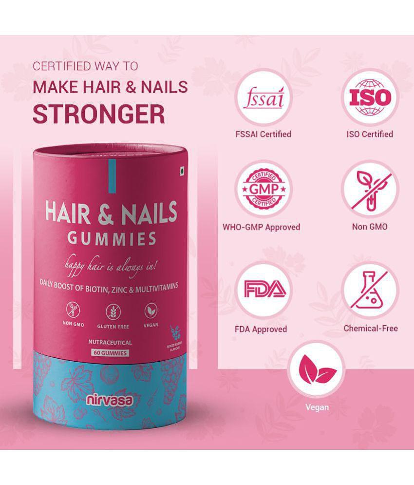 Nirvasa Hair & Nails Gummies, for Hair Growth, Glowing Skin and Nails health, enriched with Biotin, Beta-Sitosterol 10%, Sesbania, 2B (2 x 60 Gummies)