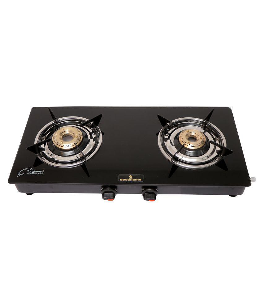 Goodflame Nano 2B Ms Bk Toughened Glass 2 Brass Burner Gas Stove(Manual Ignition,Black)