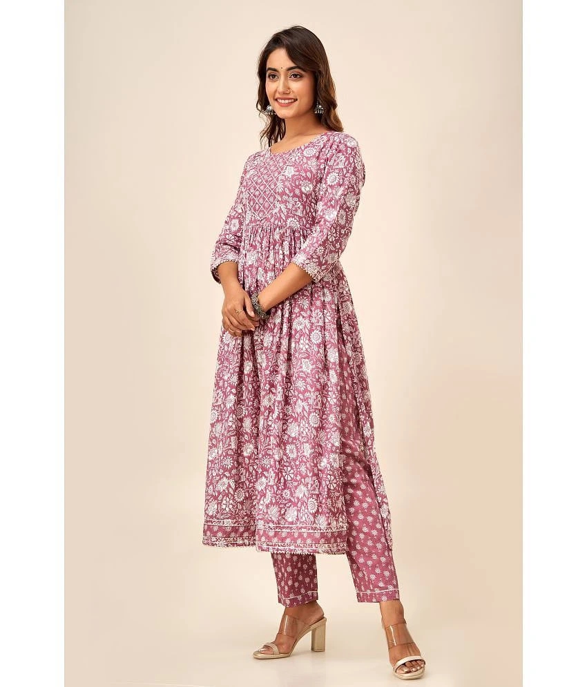 Buy Online Plo FabbibaPrints Cotton Printed Anarkali Womens Kurti - Mauve ( Pack of 1 ) - None