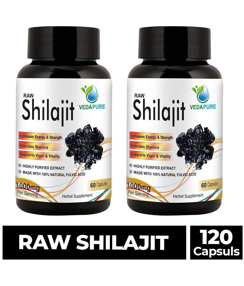 Vedapure Raw Shilajit Capsule with shilajit Extract Helps in Stamina, Power,For Men & Women 1000mg - 60 Cap (Pack of 2)