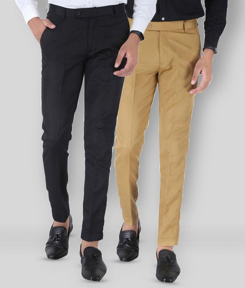 SREY - Black Polycotton Slim - Fit Men's Chinos ( Pack of 2 ) - None