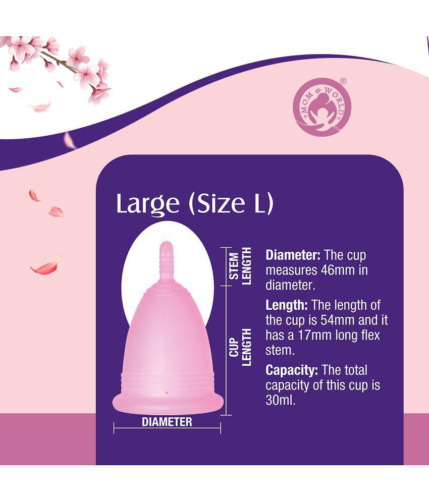 Mom & World Reusable Menstrual Cup For Women, 100% Medical Grade Silicone, Odor and Rash Free, No leakage (Large)