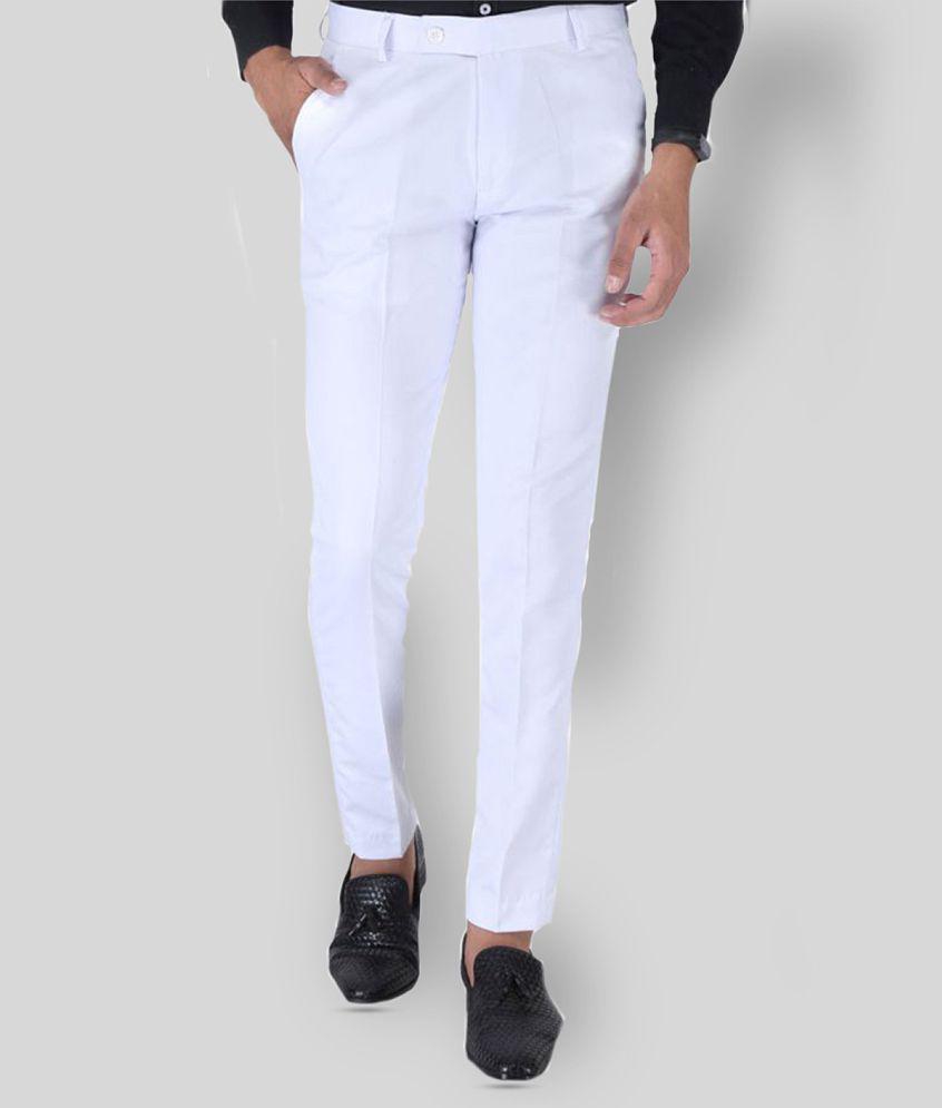 SREY - White Polycotton Slim - Fit Men's Trousers ( Pack of 2 ) - None