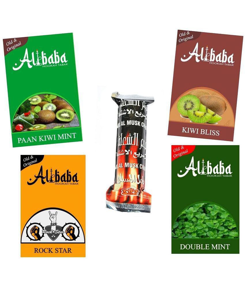 Alibaba Hookah Flavors Paan Kiwi Mint, Kiwi Bliss, Rock Star, Double Mint With Coal (Pack of 5 )