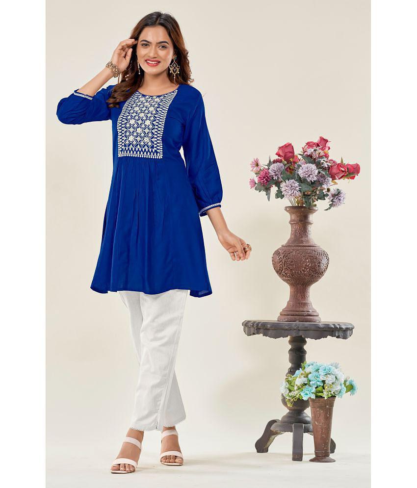 Glomee - Blue Viscose Women's Tunic ( Pack of 1 ) - None