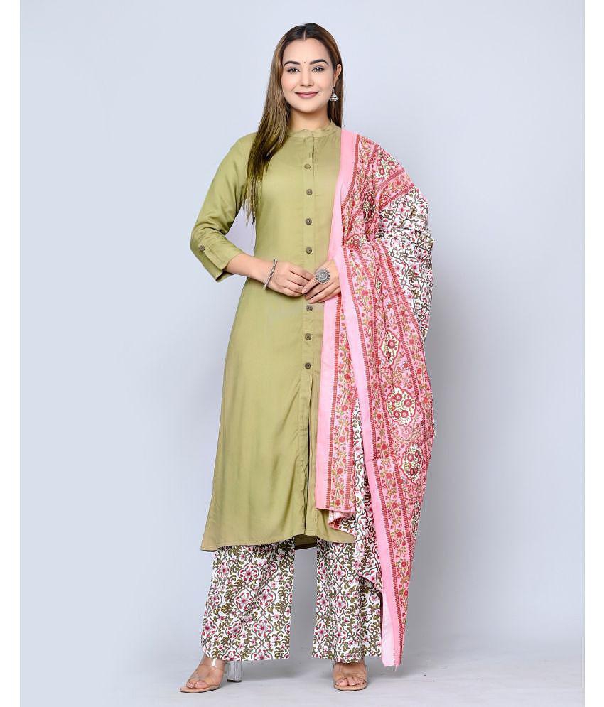 MAUKA - Green Front Slit Rayon Women''s Stitched Salwar Suit ( Pack of 1 ) - None