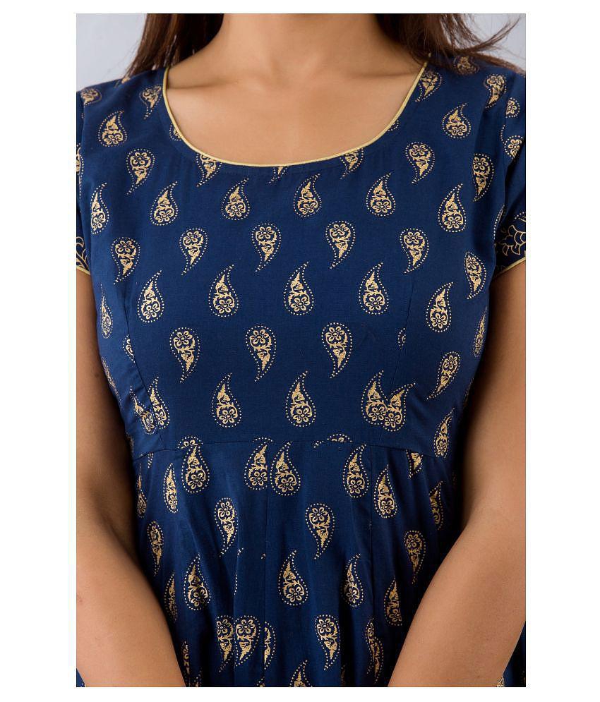 Latest Women FabbibaPrints - Blue Cotton Blend Women's Flared Kurti ( Pack of 1 ) - XL 2025 at S