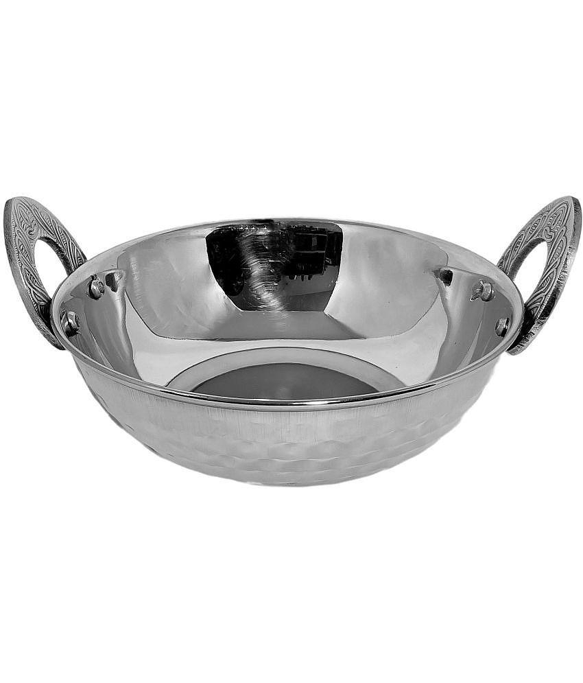 A & H ENTERPRISES Kadai for Serving Gravy daal Silver Serving Kadai ( Set of 1 )