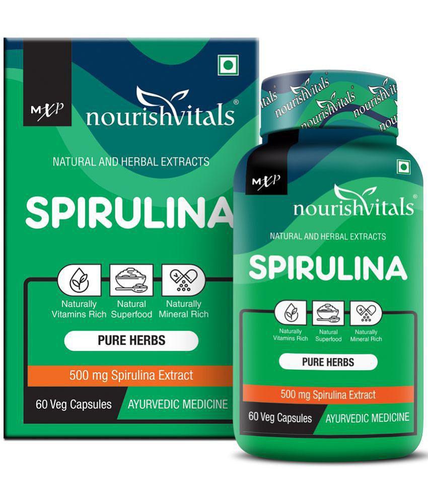 NourishVitals Spirulina Pure Herbs, 500 mg Spirulina Extract, Naturally Vitamins Rich, 60 Veg Capsules