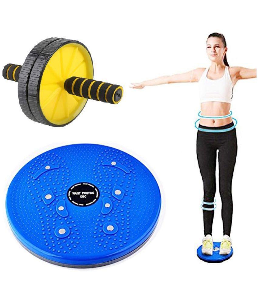 HORSE FIT Steel & Plastic Tummy Twister & Ab Wheel Roller Combo Abdominal Weight Loss Leg Exercise Waist Trimmer Abs Exercise Equipment Home Gym Fitness Accessories for Men and Women - Multi