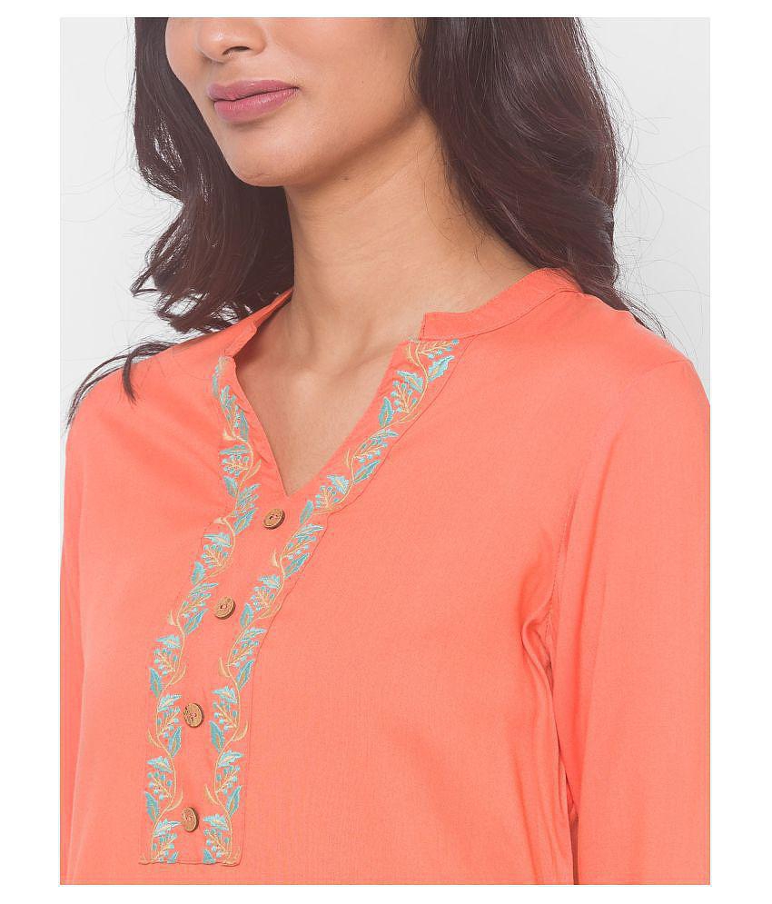 Globus - Peach Viscose Women''s Straight Kurti - M