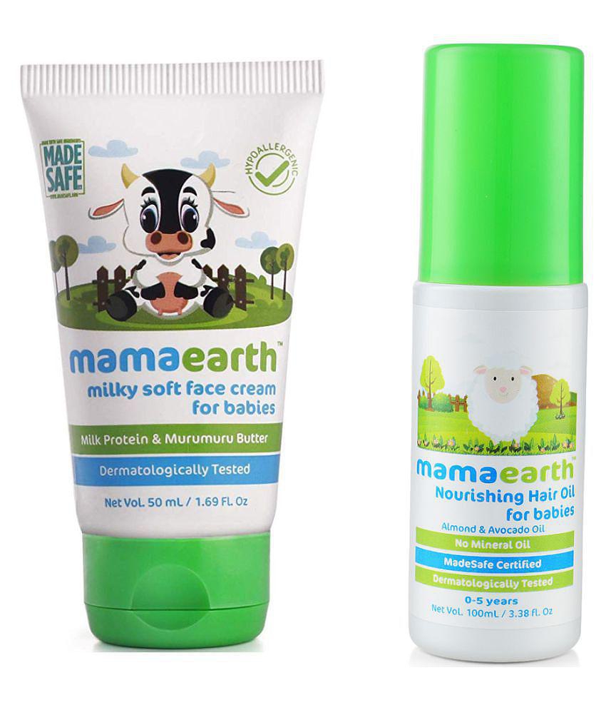 Mamaearth Milky Soft Natural Baby Face Cream for Babies 50mL änd Nourishing Hair Oil for Babies 100ml (0-10 Years)