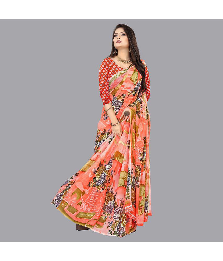 Anand Sarees - Orange Georgette Saree With Blouse Piece ( Pack of 1 ) - Orange