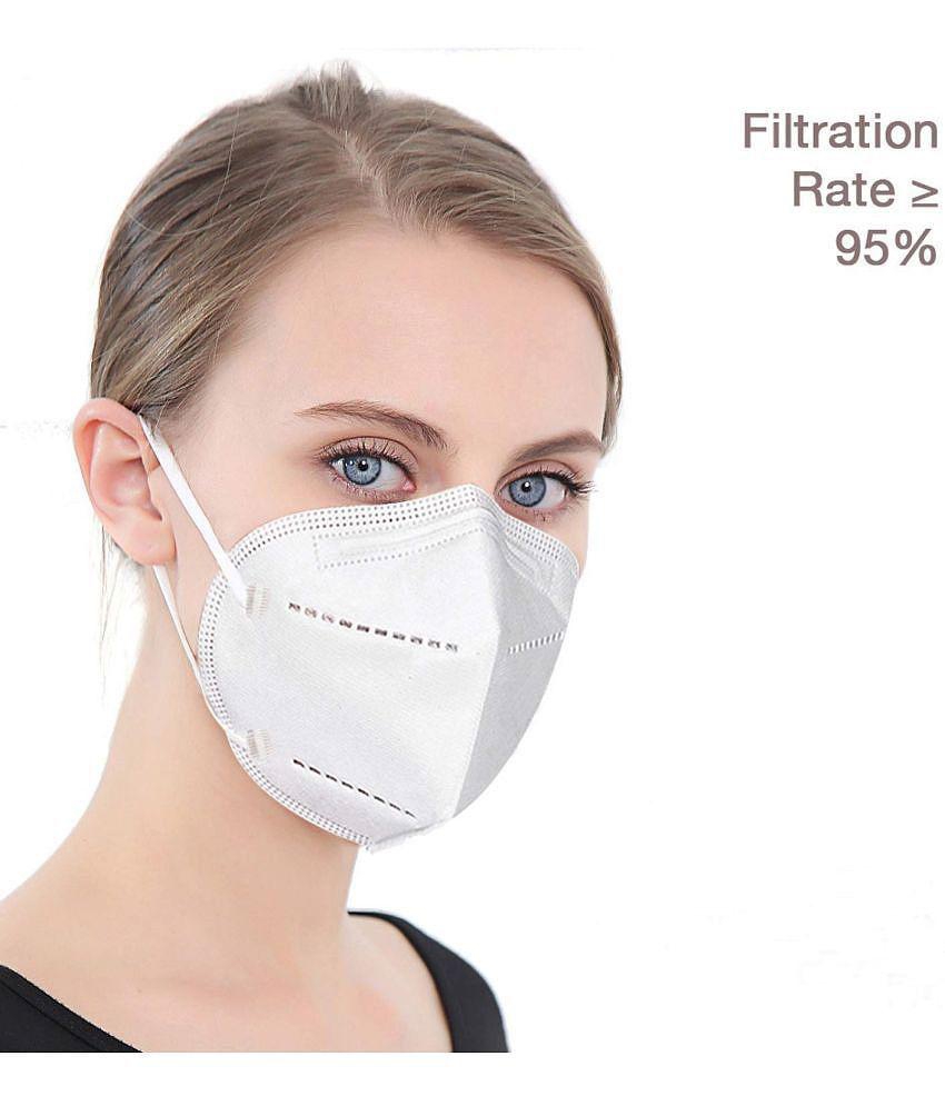 Daluci N95 Reusable Unisex Face Mask, 5 Layered Filtration With Melt Blown and Hot Air Cotton Layers (White, Pack Of 10)