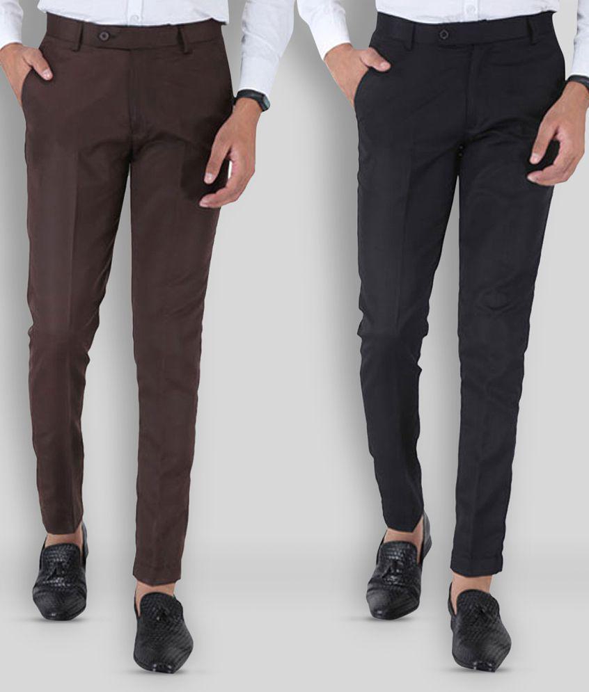 SREY - Coffee Polycotton Slim - Fit Men's Chinos ( Pack of 2 ) - None