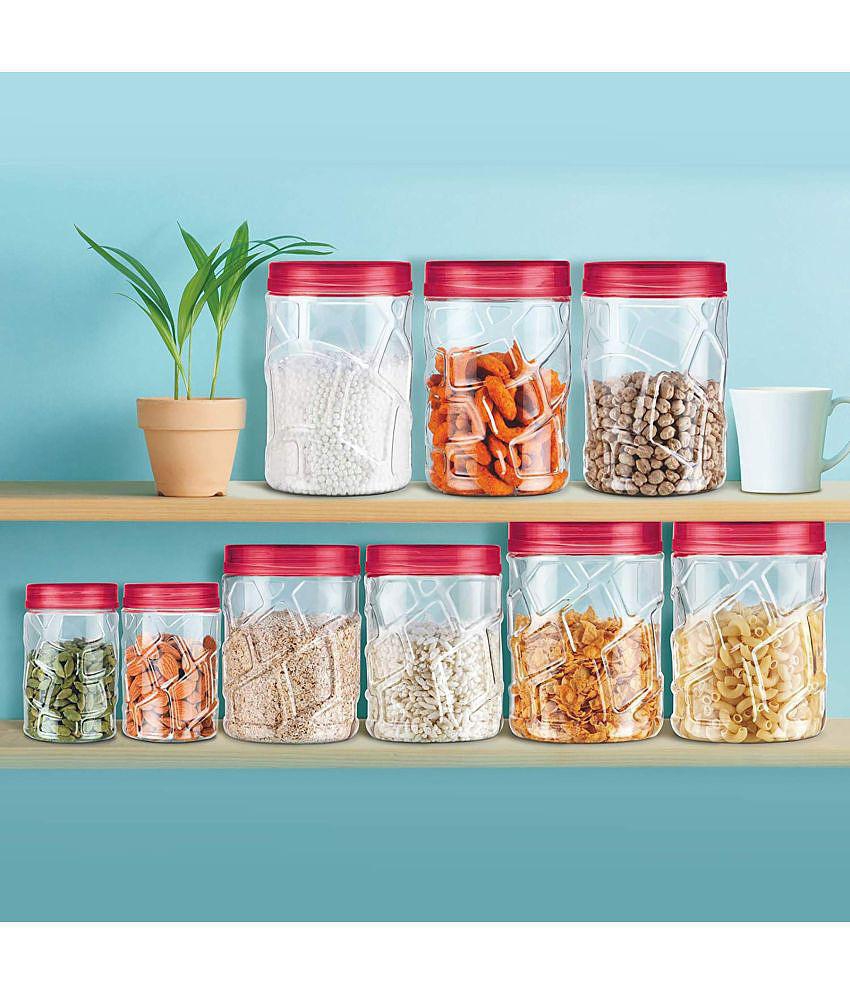 Milton Vitro Plastic Pet Storage Jar and Container, Set of 12 (4 pcs x 270 ml Each, 4 pcs x 665 ml Each, 4 pcs x 1.24 ltrs Each), Red Wine - Red