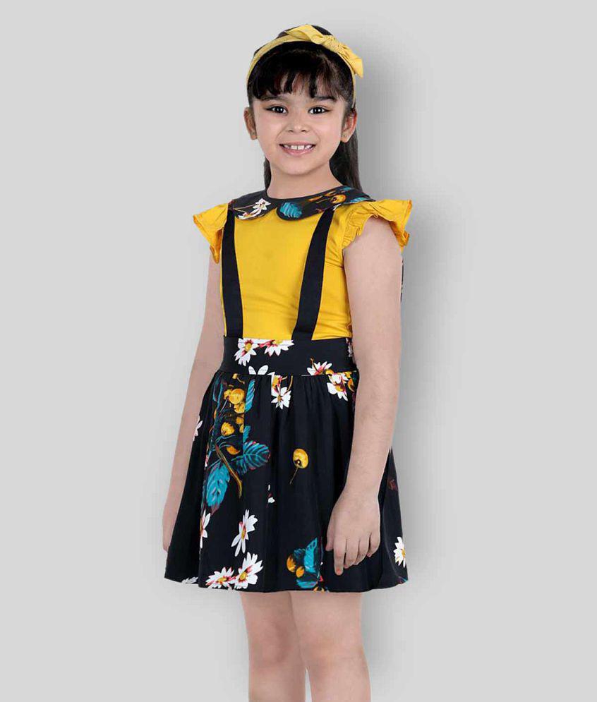 Naughty Ninos - Yellow & Black Polyester Girls A-line Dress ( Pack of 1 ) - None