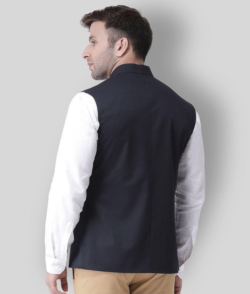 Hangup Navy Cotton Blend Nehru Jacket - None