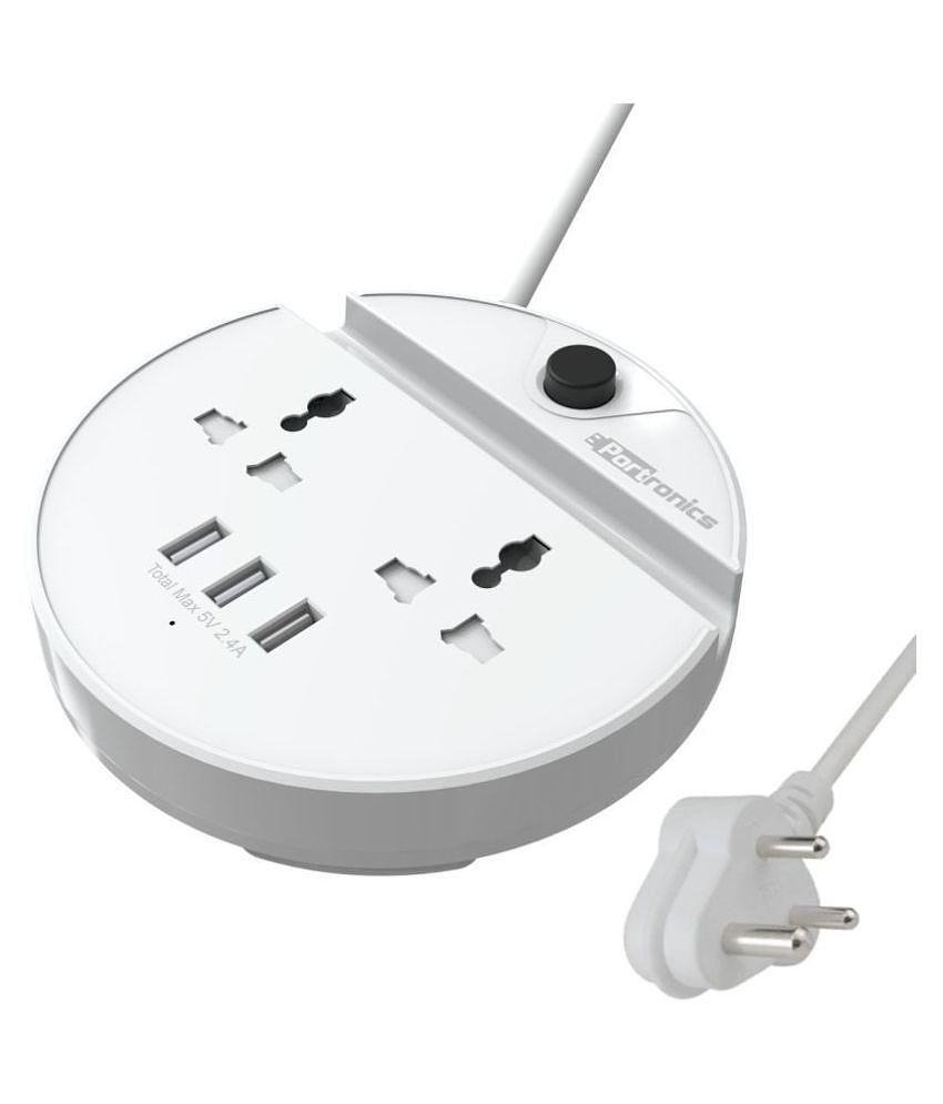 Portronics Power Bun:With 3USB+2 AC Plugs & a Surge Protector ,White (POR 739)