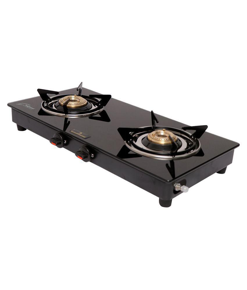 Goodflame Nano 2B Ms Bk Toughened Glass 2 Brass Burner Gas Stove(Manual Ignition,Black)