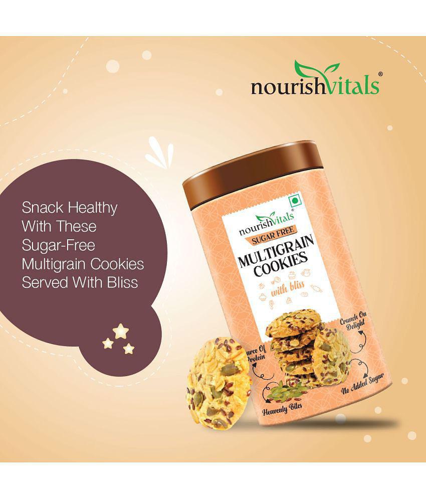 NourishVitals Sugar Free Multigrain Cookies, No Added Sugar, Heavenly Bites, Source of Protein, Crunchy Delights, Genius Snack, 120g