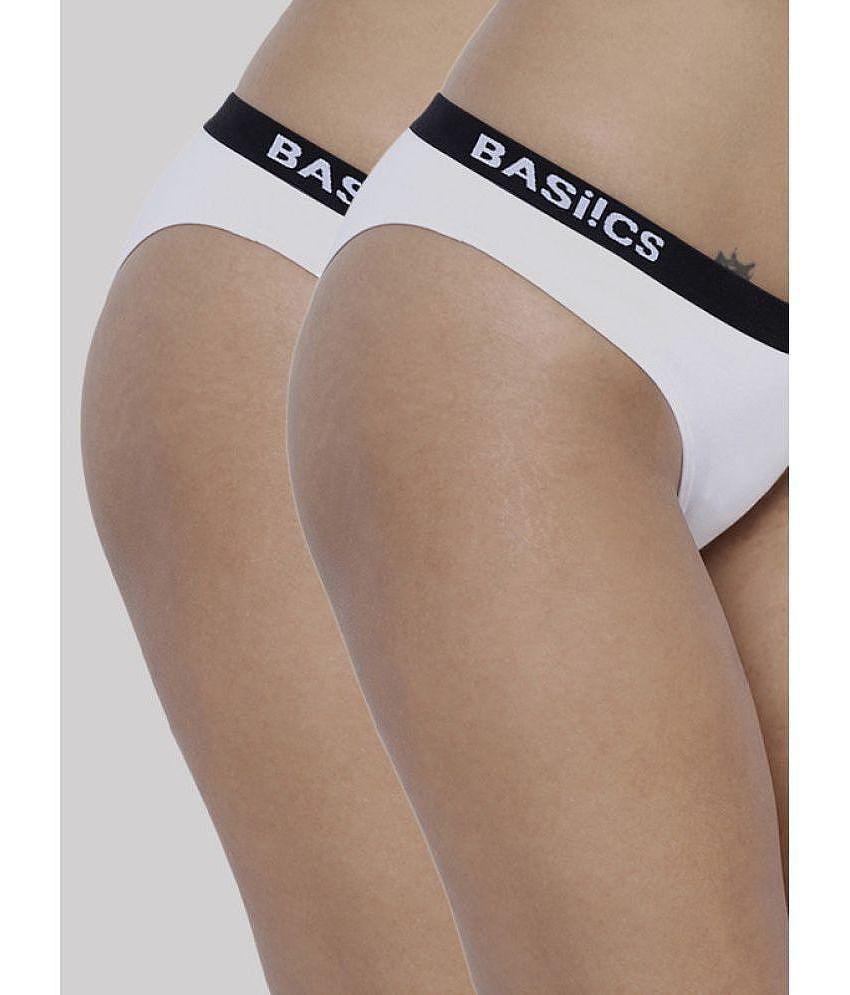 New Men BASIICS By La Intimo Pack of 2 Cotton Lycra Solid Womens Bikini ( White ) BCPBR080B - No