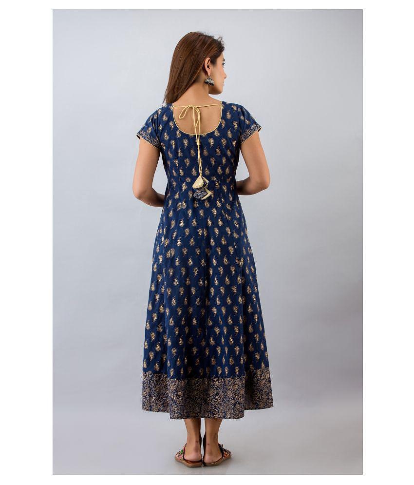 Latest Women FabbibaPrints - Blue Cotton Blend Women's Flared Kurti ( Pack of 1 ) - XL 2025 at S