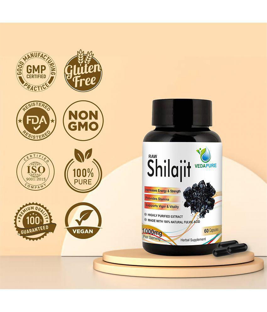 Vedapure Raw Shilajit For Stamina, Immunity for Men & Women - 60 Cap (Pack of 1)