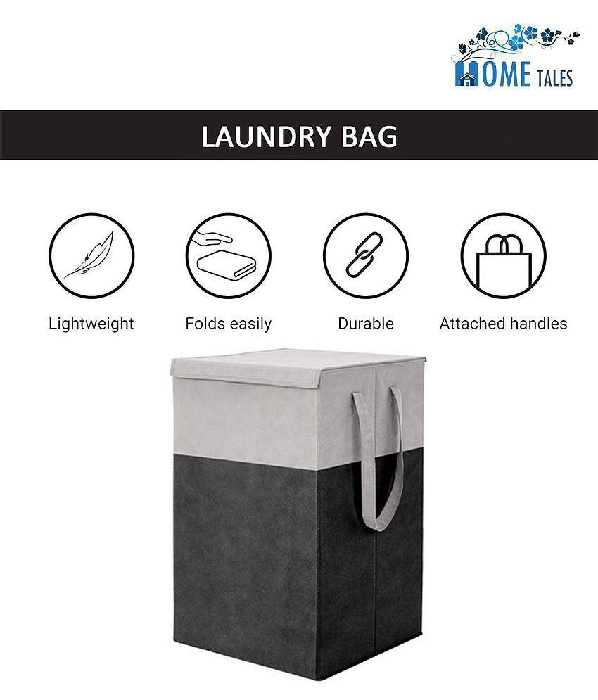 HOMETALES 75 L Foldable Storage Box/Laundry Bag for Clothes|Toy Storage Box with Lid & Handle,Blue & Grey (1U)