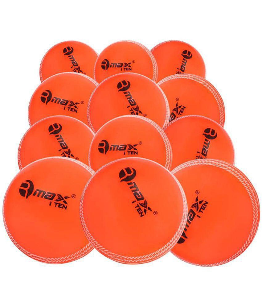 Rmax i-10 PVC Cricket Ball for Practice, Training, Matches for All Age Group (Knocking Ball, Hard Shot Ball, i-10 Soft Ball) (Orange, Pack of 12) - M(Youth)