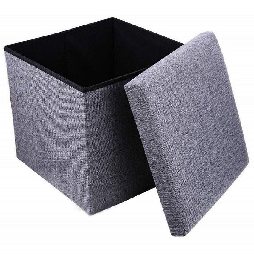 EIGHTEEN ENTERPRISE Seating & Storage Stool Linen Small Coffee Table | Foot Rest Stool Seat | Folding Toys Chest Collapsible - Grey.