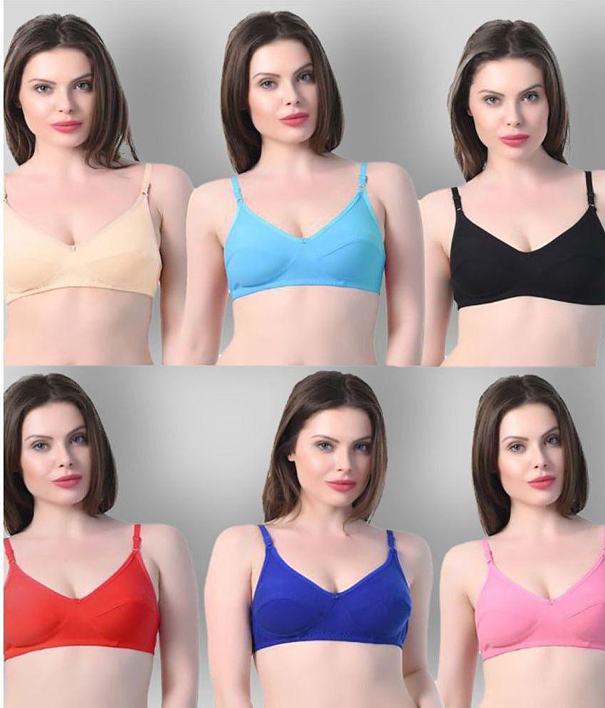 Best Men Kiran Enterprises - Multicolor Cotton Blend Non Padded Womens T-Shirt Bra ( Pack of 6 )