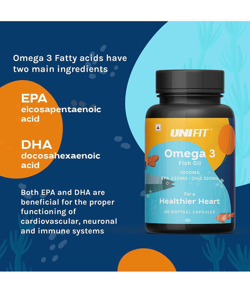 Unifit Omega 3 Fish Oil Capsules, 330 MG EPA & 220 MG DHA Softgel 60 no.s Pack of 2