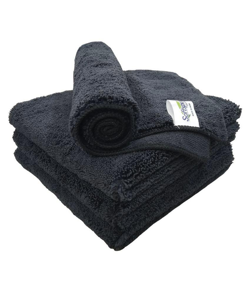 SOFTSPUN Microfiber High Loop Cleaning Cloths, 40x40 cms 4 pcs Towel Set 380 GSM (Black). Thick Lint & Streak-Free Multipurpose Cloths.