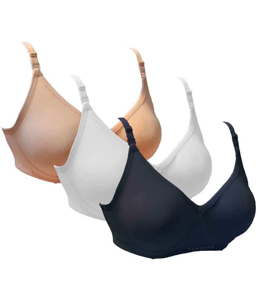 Tkeshto Cotton Everyday Bra - Multi Color Pack of 3 - 40