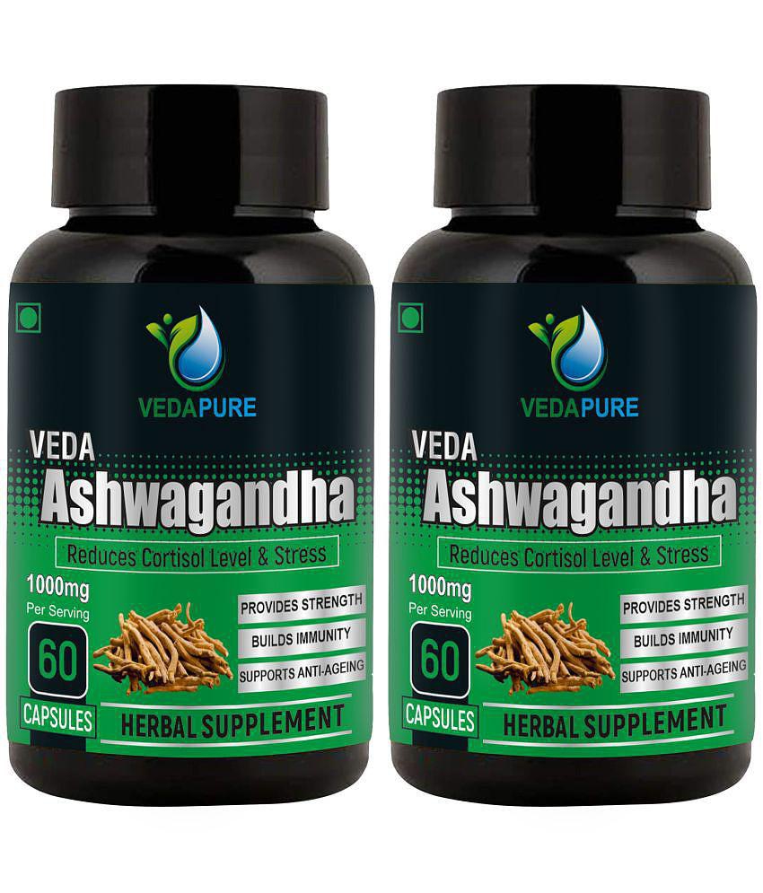 VEDAPURE Ashwagandha ( Withania somnifera ) General Health, Anxiety & Stress Relief, Energy & Endurance- 60 capsules (Pack of 2)