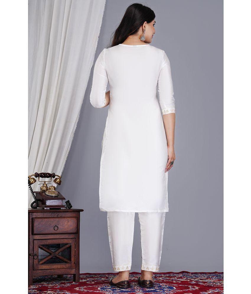 Buy Online Plo EXPORTHOUSE Silk Embellished Kurti With Pants Women's Stitched Salwar Suit - White ( Pack of 1 ) - None